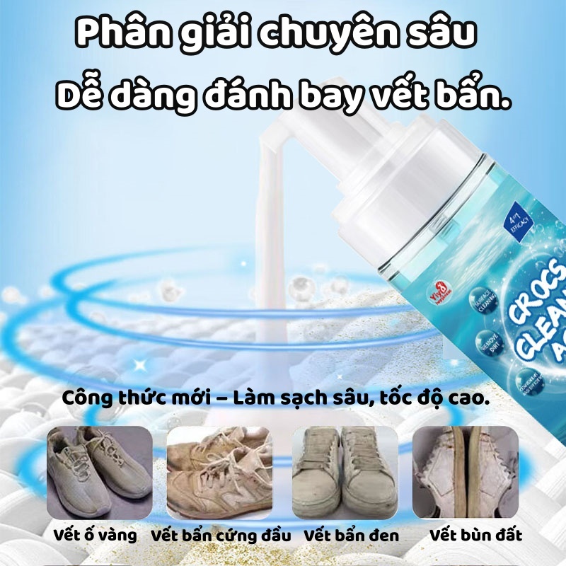 Nước tẩy rửa giày YiYi 150ml, xịt làm trắng, dùng cho giày thể thao, dép, ba lông và các vật dụng khác.