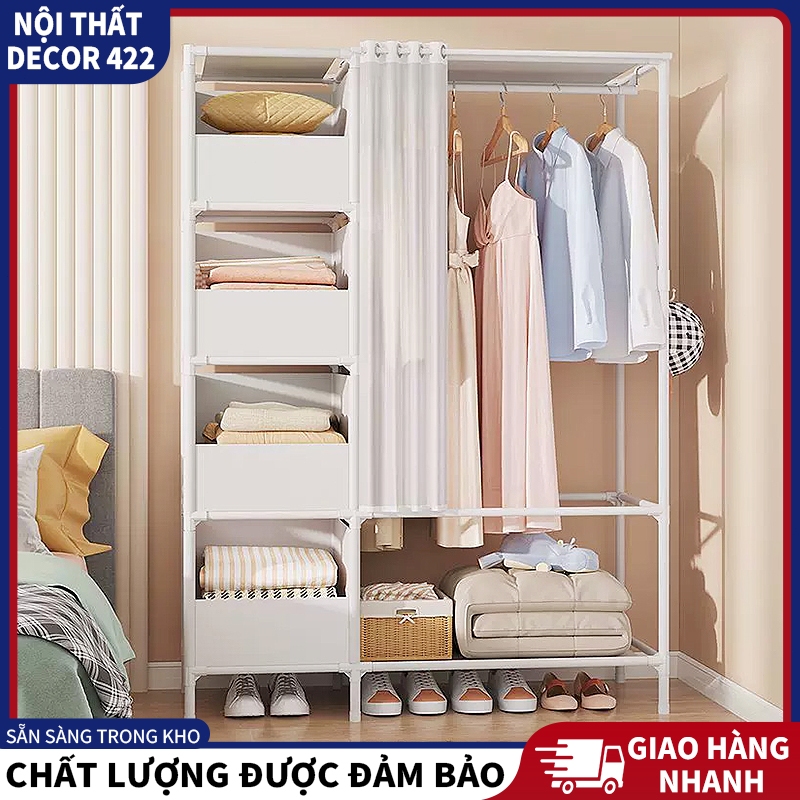 kệ treo quần áo tủ quần áo Tủ đựng quần áo kệ treo đồ nhiều tầng có rèm ...