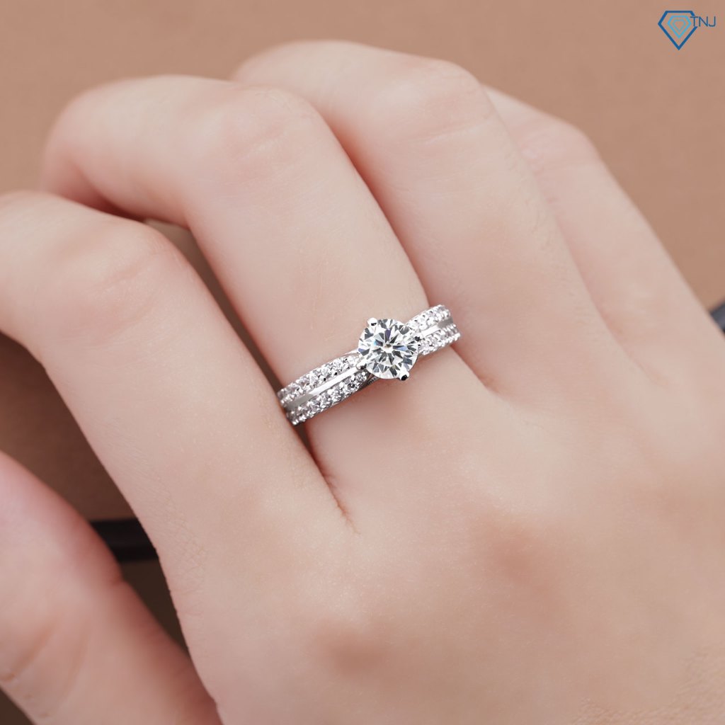 Nhẫn nữ bạc đính đá Moissanite 6.0mm xi bạch kim kiểm định GRA sang trọng, trang sức đi tiệc NNM0017 - Trang Sức TNJ