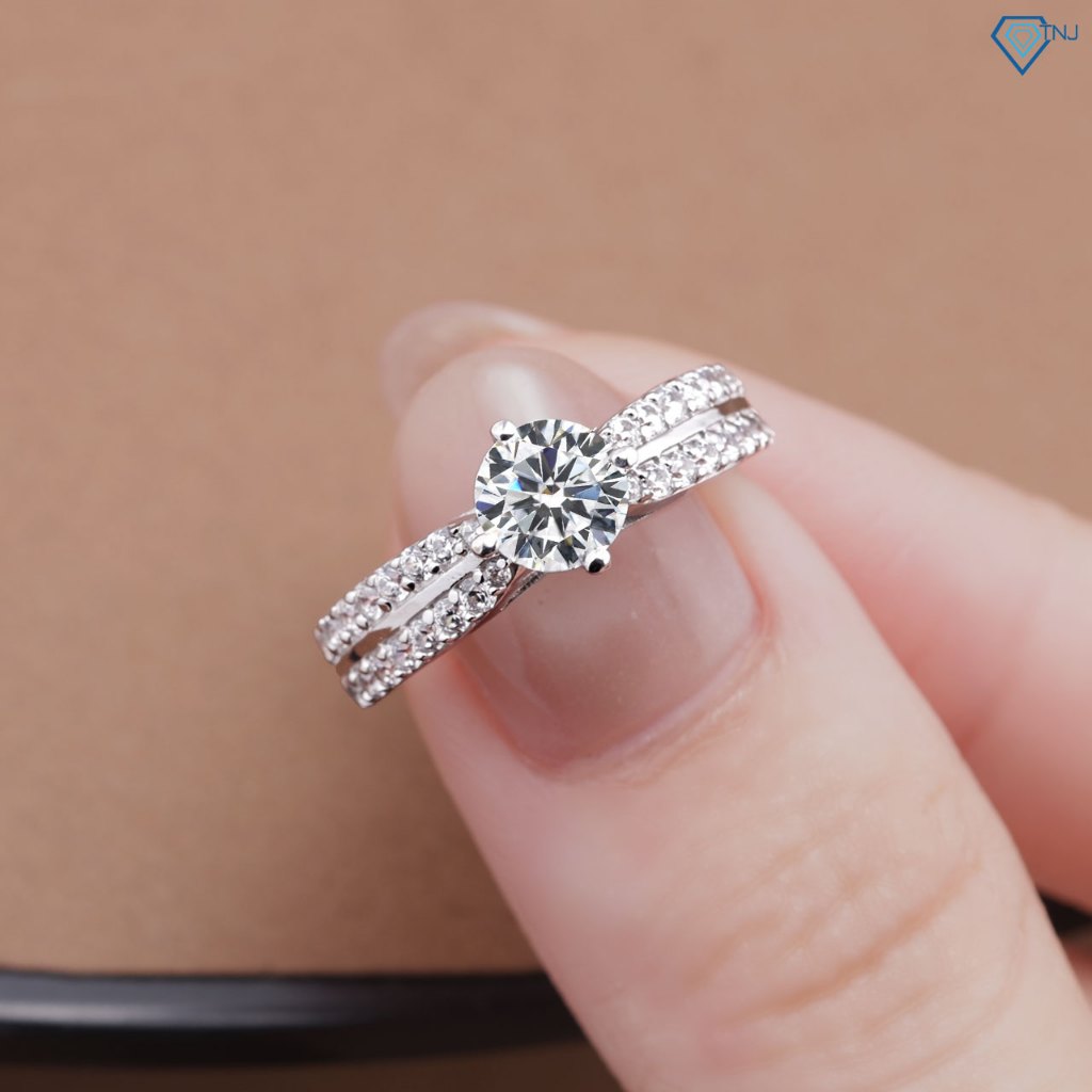 Nhẫn nữ bạc đính đá Moissanite 6.0mm xi bạch kim kiểm định GRA sang trọng, trang sức đi tiệc NNM0017 - Trang Sức TNJ