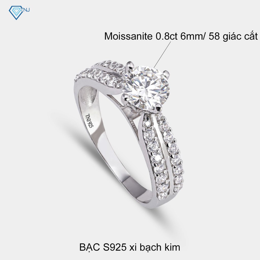 Nhẫn nữ bạc đính đá Moissanite 6.0mm xi bạch kim kiểm định GRA sang trọng, trang sức đi tiệc NNM0017 - Trang Sức TNJ