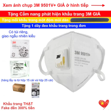 Khẩu trang 3M 9501V+ N95 có van thở đeo tai chống ô nhiễm lọc 95% bụi mịn PM2.5 phòng dịch bảo hộ lao động