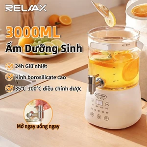 RELAAX Ấm thông minh 3L-1000W-9 chức năng-giữ nhiệt 24h-hiển nhiệt-đa mức nhiệt-thủy tinh dày-vòi inox 304-tặng rây lọc