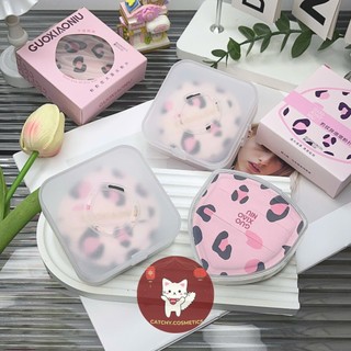 [GUOXIAONIU] Bông Mút Tán Nền Guoxiaoniu Họa Tiết Da Beo Hồng Kèm Hộp Tiện Lợi