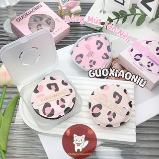 [GUOXIAONIU] Bông Mút Tán Nền Guoxiaoniu Họa Tiết Da Beo Hồng Kèm Hộp Tiện Lợi