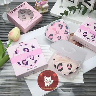 [GUOXIAONIU] Bông Mút Tán Nền Guoxiaoniu Họa Tiết Da Beo Hồng Kèm Hộp Tiện Lợi