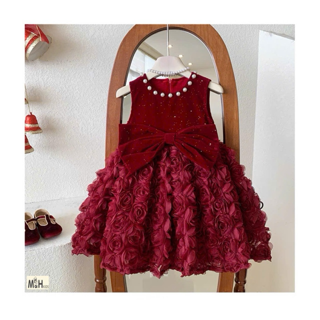 Váy đầm nhung ánh kim cổ Ngọc sang chảnh cho bé diệu linh shop kids size 8-36kg DL77