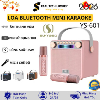 Loa Bluetooth Mini Karaoke Kèm 2 Mic YS-601 Không Dây Đổi Giọng Hát Công Suất 35W Bass Mạnh Có Màn Hình Led