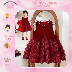 Váy đầm nhung ánh kim cổ Ngọc sang chảnh cho bé diệu linh shop kids size 8-36kg DL77