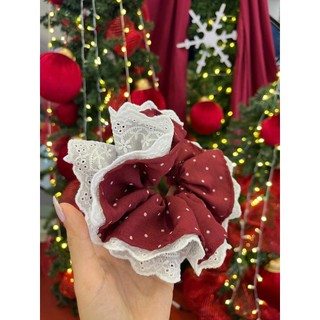 Scrunchies dây nơ cột tóc màu sắc lễ hội nổi bật phối vải xinh xắn phồng to