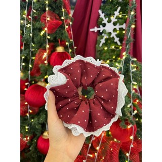 Scrunchies dây nơ cột tóc màu sắc lễ hội nổi bật phối vải xinh xắn phồng to