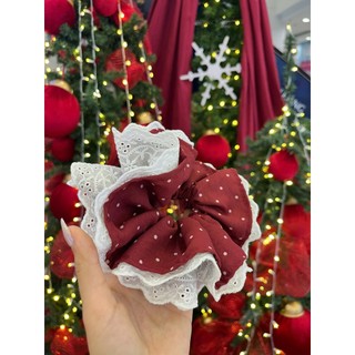 Scrunchies dây nơ cột tóc màu sắc lễ hội nổi bật phối vải xinh xắn phồng to
