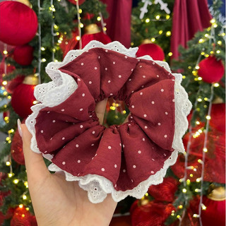 Scrunchies dây nơ cột tóc màu sắc lễ hội nổi bật phối vải xinh xắn phồng to