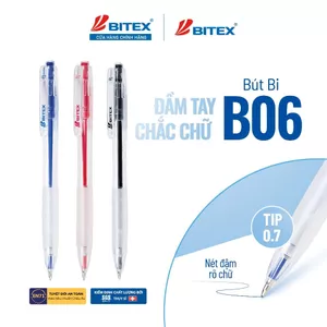 Combo 6/12 Bút Bi BITEX B06 – Ngòi 0.7mm – Viết Mượt, Khô Nhanh – 3 Màu Mực Xanh/Đỏ/Đen – Bút Bấm Tiện Lợi