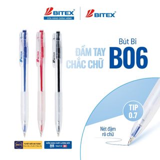[MỚI VỀ] Combo 6/12 Bút Bi BITEX B06 – Ngòi 0.7mm – Viết Mượt, Khô Nhanh – 3 Màu Mực Xanh/Đỏ/Đen – Bút Bấm Tiện Lợi