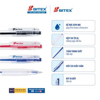 [MỚI VỀ] Combo 6/12 Bút Bi BITEX B06 – Ngòi 0.7mm – Viết Mượt, Khô Nhanh – 3 Màu Mực Xanh/Đỏ/Đen – Bút Bấm Tiện Lợi