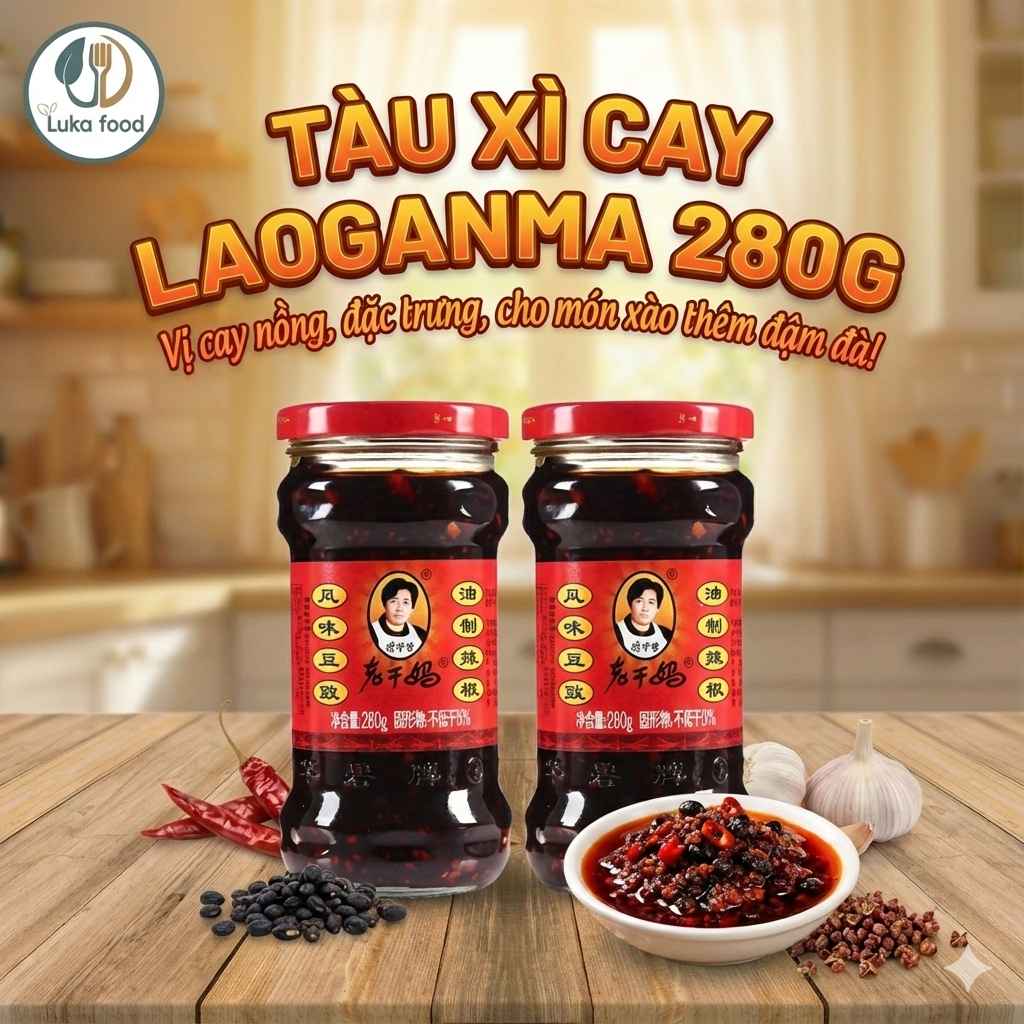 Tàu Xì Laoganma 280g - Ớt Chưng Dầu Đậu Đen Lên Men Thơm Bùi Làm Sườn Hấp, Trộn Mì, Chấm Đồ Ăn Chuẩn Vị Trung Luka Food