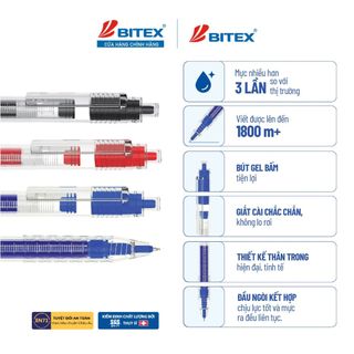[MỚI VỀ] Combo 3/5 Bút Gel BITEX G10 0.5mm – Viết Mượt, Mực Nhiều, Bút Bấm Tiện Lợi