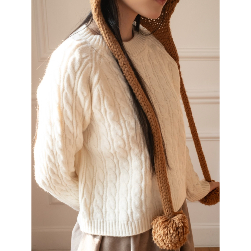 Áo len nữ cổ tròn dệt vặn thừng SONNA HI - dáng ngắn crop nhẹ, len mềm mịn - MILKY TWIST KNIT