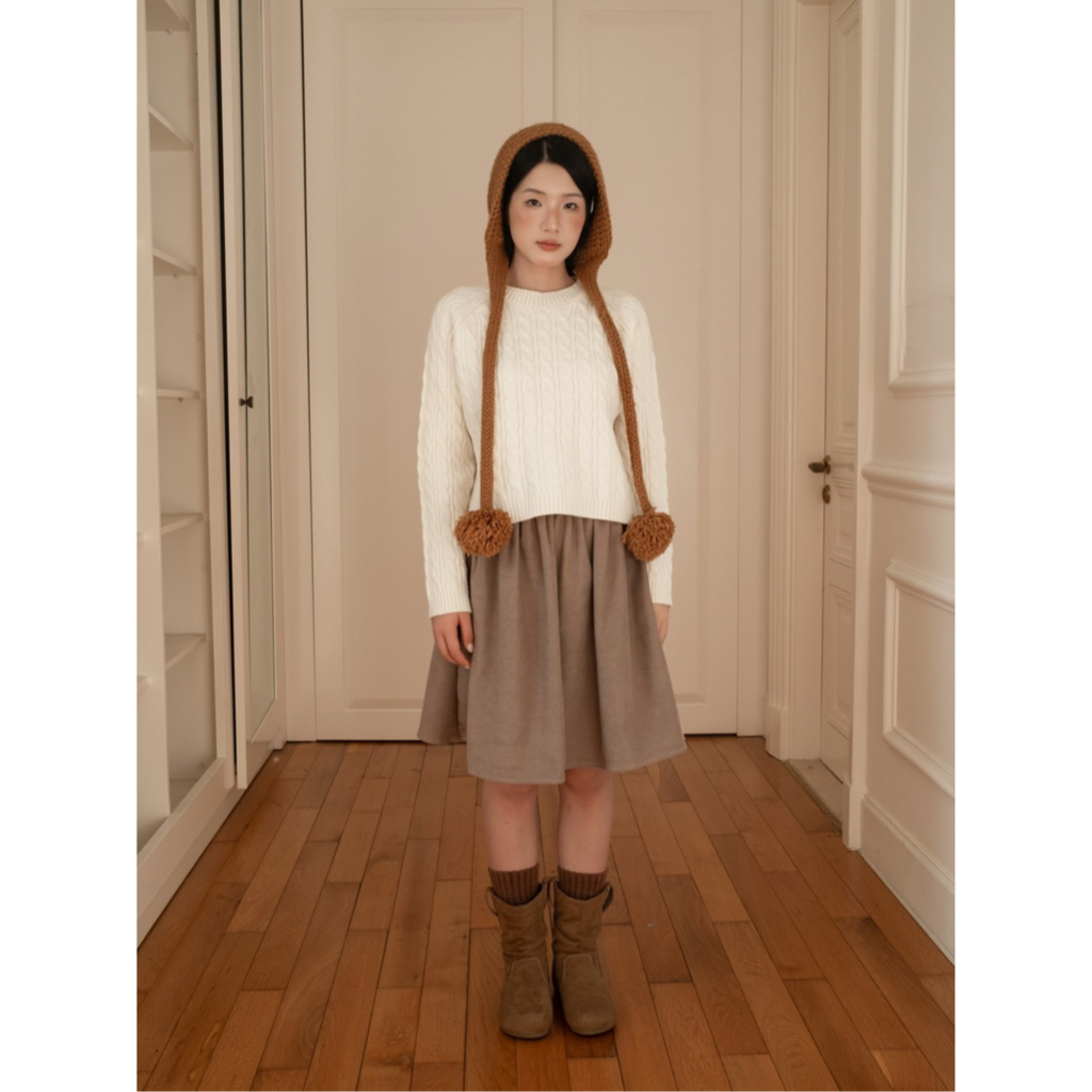 Áo len nữ cổ tròn dệt vặn thừng SONNA HI - dáng ngắn crop nhẹ, len mềm mịn - MILKY TWIST KNIT