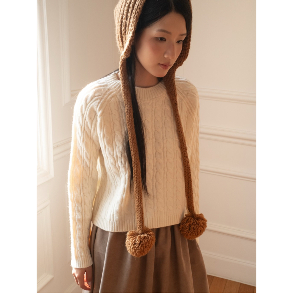 Áo len nữ cổ tròn dệt vặn thừng SONNA HI - dáng ngắn crop nhẹ, len mềm mịn - MILKY TWIST KNIT