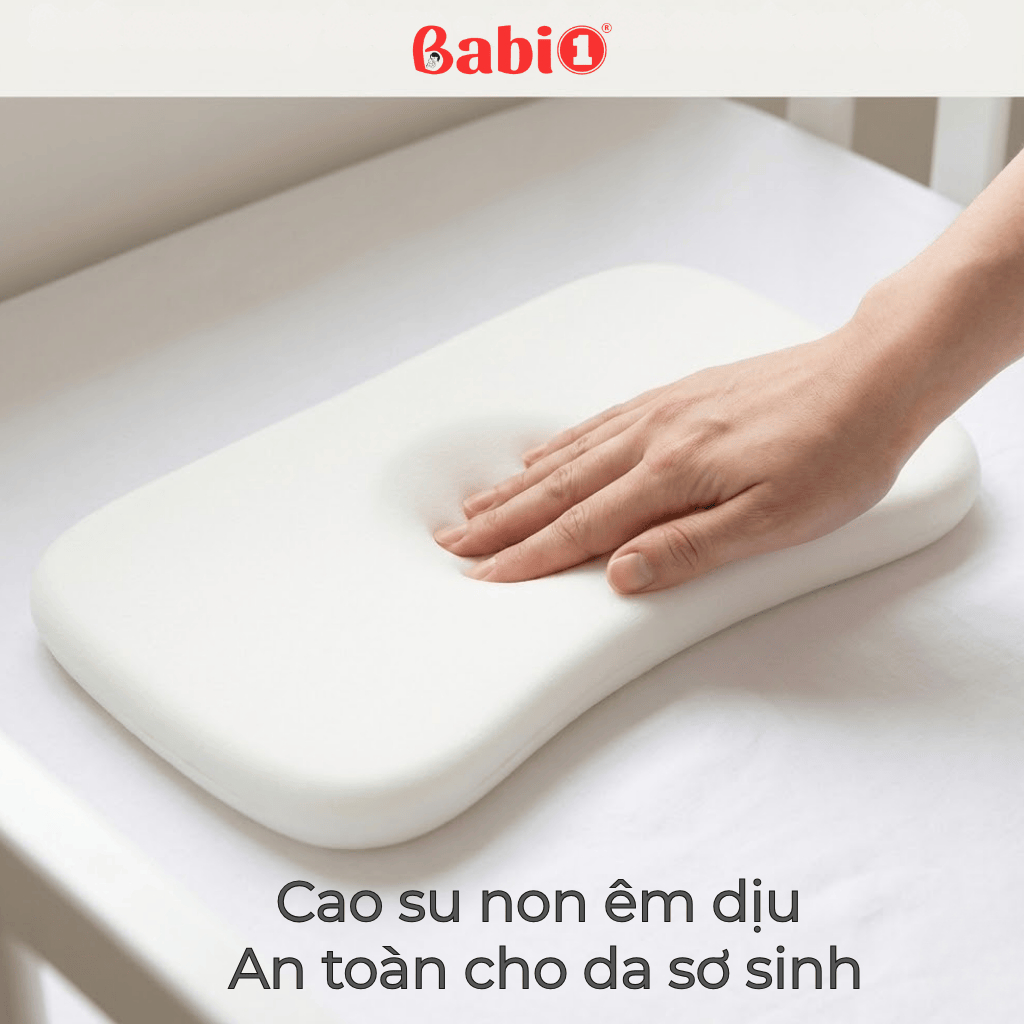 Gối Cao Su Non Babi1 Thiết Kế Lõm Định Hình Đầu Cho Bé Sơ Sinh Kích Thước 35x21x3.2cm