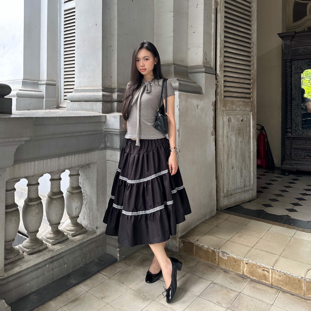 Áo thun nữ họa tiết kẻ ngang SONNA HI - phối dây nơ tùy chỉnh - STRIPE TIE TOP