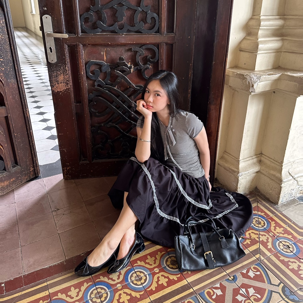 Chân váy dài 2 tầng SONNA HI - dáng xòe, họa tiết viền ren caro đen - HERITAGE LONG SKIRT