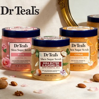 Tẩy Tế Bào Chết Dr Teal's Shea Sugar Scrub 538g – Hương Hoa Hồng / Bơ Hạt Mỡ / Cam Chanh