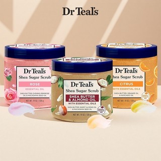 Tẩy Tế Bào Chết Dr Teal's Shea Sugar Scrub 538g – Hương Hoa Hồng / Bơ Hạt Mỡ / Cam Chanh