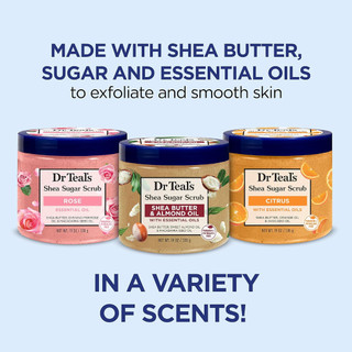 Tẩy Tế Bào Chết Dr Teal's Shea Sugar Scrub 538g – Hương Hoa Hồng / Bơ Hạt Mỡ / Cam Chanh