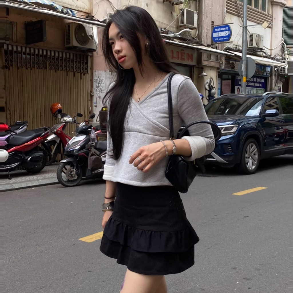 Áo nỉ nữ cổ V SONNA HI - cotton nỉ da cá lót bông 100% cao cấp - BALLET V TOP