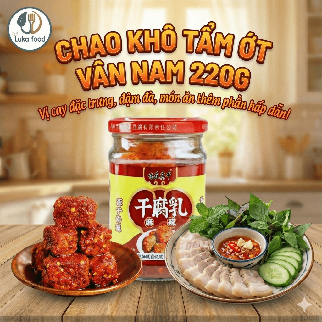 Chao Khô Tẩm Ớt Vân Nam Thiên Phúc Phủ 220g - Đậu Phụ Nhự Cay Béo Ngậy, Ăn Cơm & Chấm Lẩu Chuẩn Vị Nội Địa Luka Food