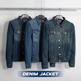HUNTERXRAYS Áo Khoác Jeans Xanh Đậm K29 K30 K31 K33 Denim  Cotton 100% KHÔNG CO GIÃN  Form REGULAR FULLSize M - XXXL