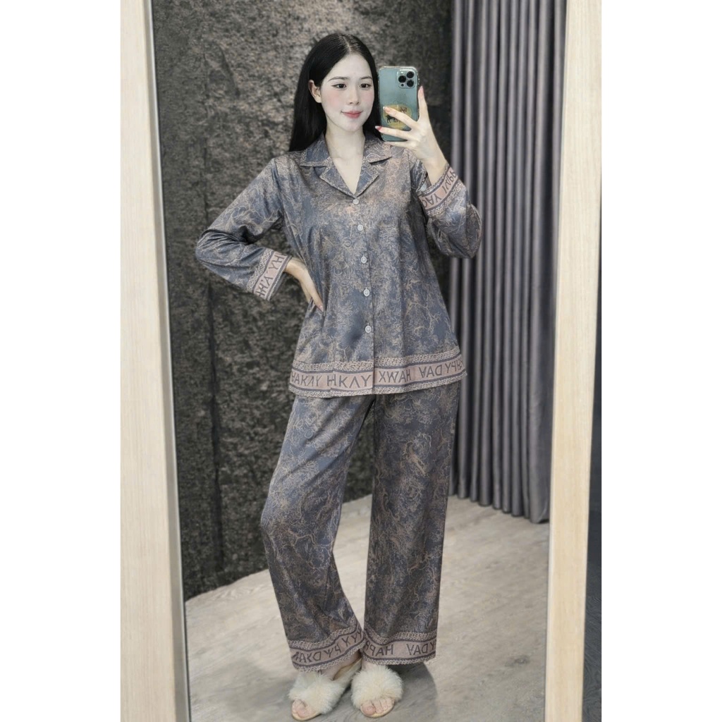 Đồ Bộ Nữ Pijama Bộ Lụa latin Tay Dài Cổ sơ Mi bigsize (40-80kg) Cao Cấp Đồ Bộ Đẹp Mẫu Mớiqq