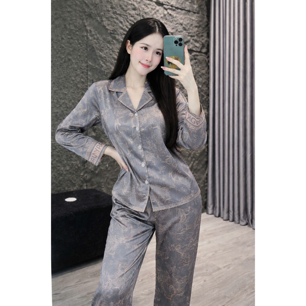 Đồ Bộ Nữ Pijama Bộ Lụa latin Tay Dài Cổ sơ Mi bigsize (40-80kg) Cao Cấp Đồ Bộ Đẹp Mẫu Mớiqq