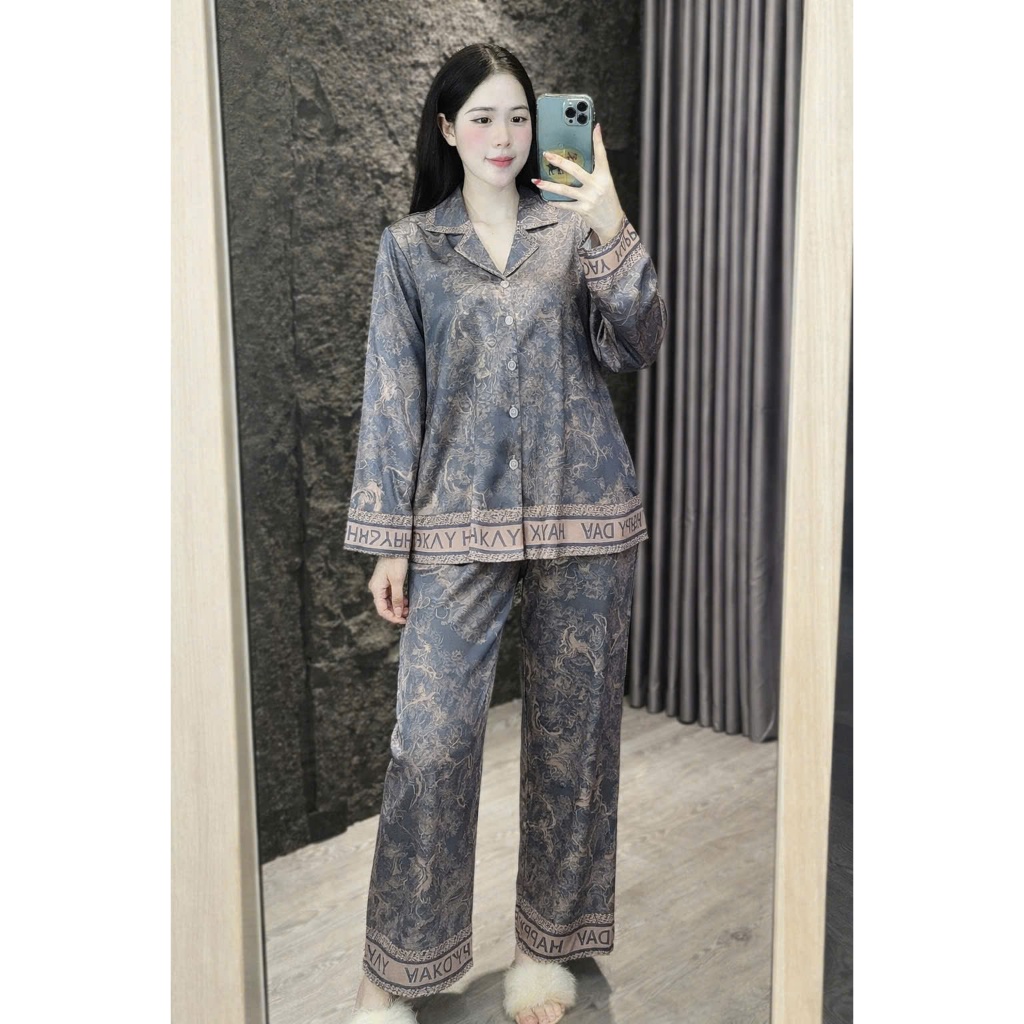 Đồ Bộ Nữ Pijama Bộ Lụa latin Tay Dài Cổ sơ Mi bigsize (40-80kg) Cao Cấp Đồ Bộ Đẹp Mẫu Mớiqq