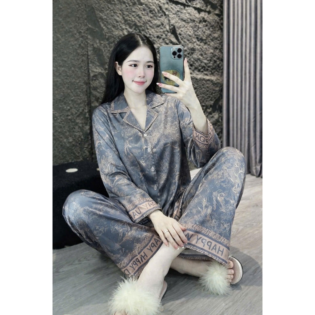 Đồ Bộ Nữ Pijama Bộ Lụa latin Tay Dài Cổ sơ Mi bigsize (40-80kg) Cao Cấp Đồ Bộ Đẹp Mẫu Mớiqq