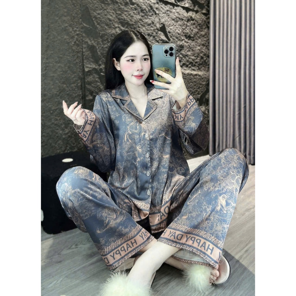 Đồ Bộ Nữ Pijama Bộ Lụa latin Tay Dài Cổ sơ Mi bigsize (40-80kg) Cao Cấp Đồ Bộ Đẹp Mẫu Mớiqq
