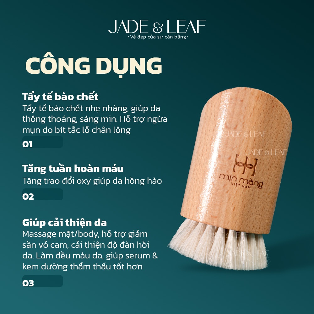 Bàn Chải Khô Mặt Body Jade&Leaf, Tẩy Tế Bào Chết Từ Lông Tự Nhiên Cao Cấp, Massage Làm Mịn Da