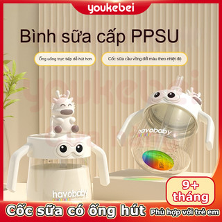 Youkebei Bình Sữa PPSU Cao Cấp – Cổ Rộng, Chống Tràn, Không BPA, Silicon Khóa Nước, Chịu Nhiệt & Chịu Va Đập