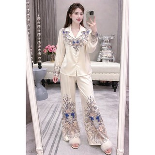 Đồ Bộ Nữ Pijama Bộ Lụa latin Tay Dài Cổ sơ Mi bigsize (40-80kg) Cao Cấp , Bộ Đồ Lụa Latin Dáng Suông Thoải MáiPP