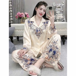 Đồ Bộ Nữ Pijama Bộ Lụa latin Tay Dài Cổ sơ Mi bigsize (40-80kg) Cao Cấp , Bộ Đồ Lụa Latin Dáng Suông Thoải MáiPP