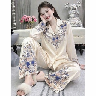 Đồ Bộ Nữ Pijama Bộ Lụa latin Tay Dài Cổ sơ Mi bigsize (40-80kg) Cao Cấp , Bộ Đồ Lụa Latin Dáng Suông Thoải MáiPP