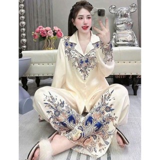 Đồ Bộ Nữ Pijama Bộ Lụa latin Tay Dài Cổ sơ Mi bigsize (40-80kg) Cao Cấp , Bộ Đồ Lụa Latin Dáng Suông Thoải MáiPP