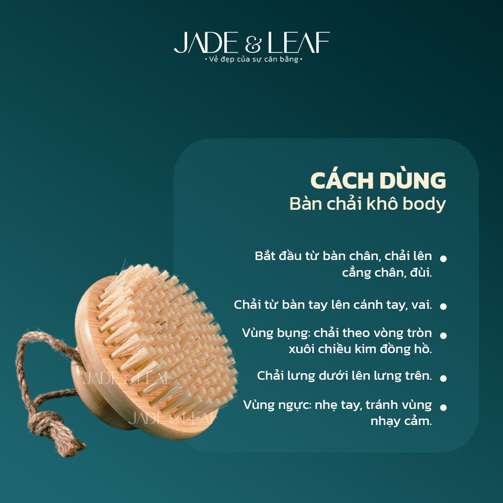 Bàn Chải Khô Body Jade&Leaf, Tẩy Tế Bào Chết, Chà Tắm Khô Từ Lông Tự Nhiên, Massage Làm Mịn Da