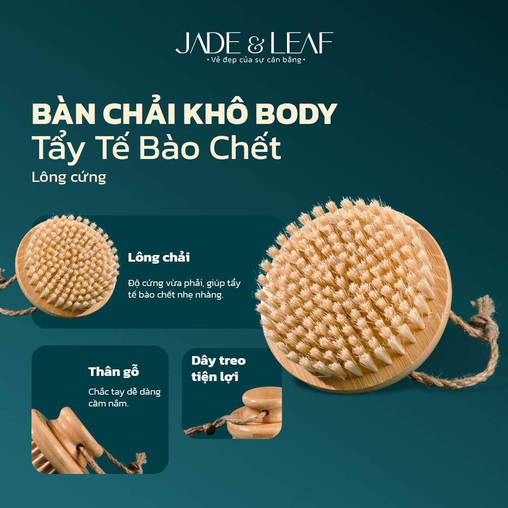 Bàn Chải Khô Body Jade&Leaf, Tẩy Tế Bào Chết, Chà Tắm Khô Từ Lông Tự Nhiên, Massage Làm Mịn Da