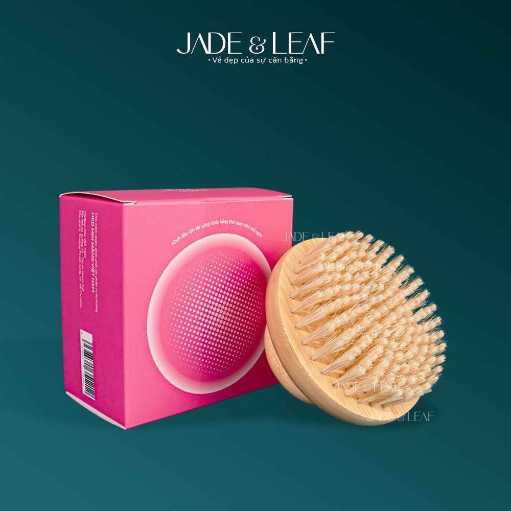 Bàn Chải Khô Body Jade&Leaf, Tẩy Tế Bào Chết, Chà Tắm Khô Từ Lông Tự Nhiên, Massage Làm Mịn Da