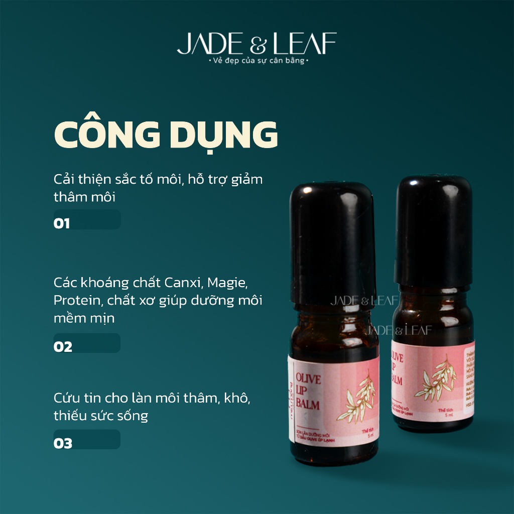 Son Dưỡng Môi Dầu Oliu Dạng Lăn Jade&Leaf, Nguyên Chất Không Màu Hỗ Trợ Giảm Thâm Cho Môi Khô Nứt Nẻ