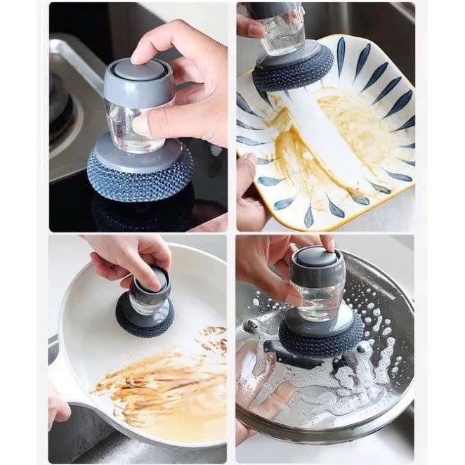 Cọ Rửa Chén Bát, Xoong Nồi – Dụng Cụ Có Bình Đựng Xà Phòng, Bền Đẹp, Tiện Dụng Cho Gia Đình